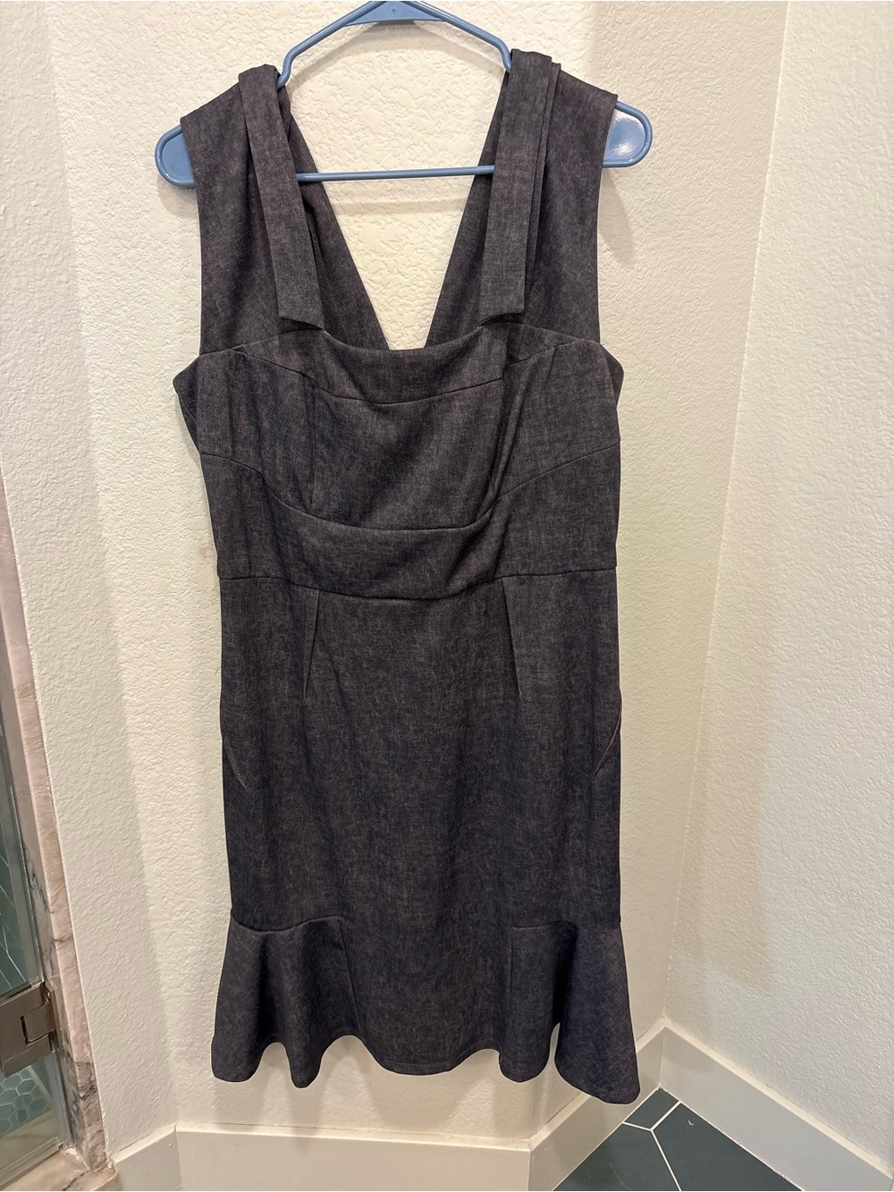Classic Dark Blue Gray Sleeveless Fit-and-Flare Dress